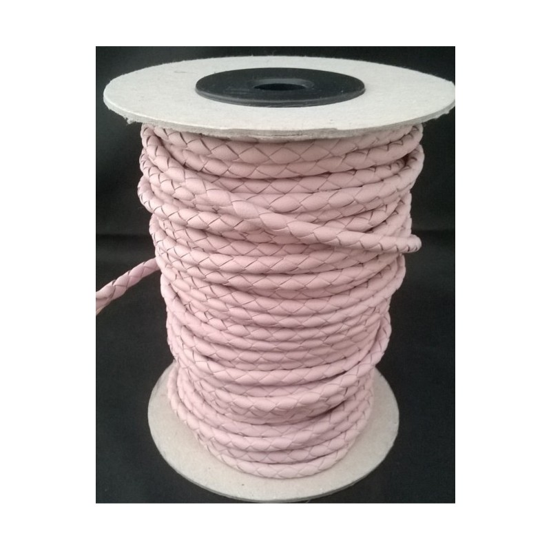 TIRETA PIEL TRENZADA REDONDA 4mm 4 CAB.ROSA