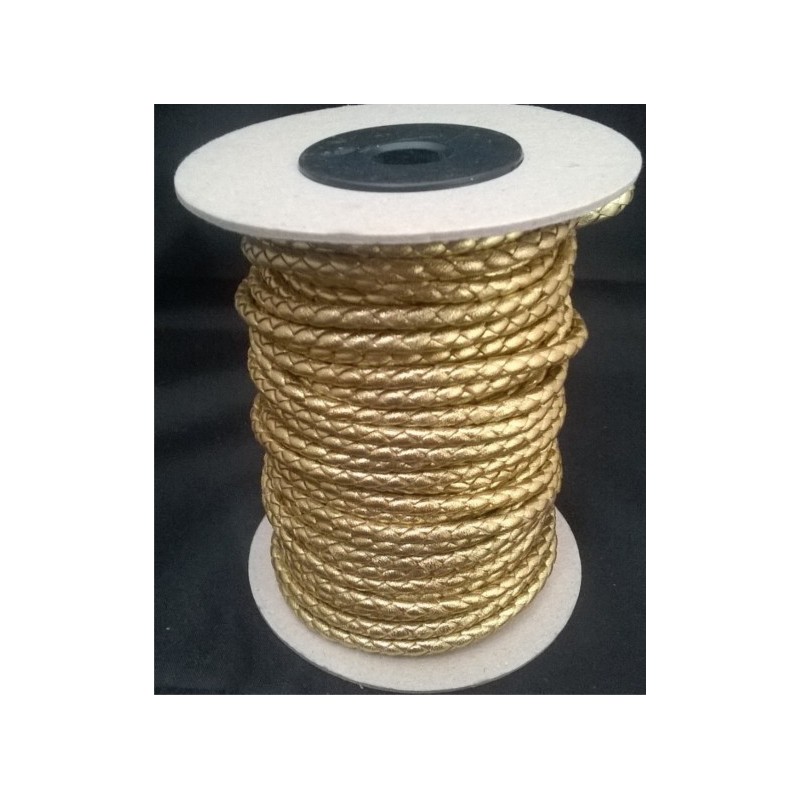 TIRETA PIEL TRENZADA REDONDA 4mm 4 CAB.DORADO